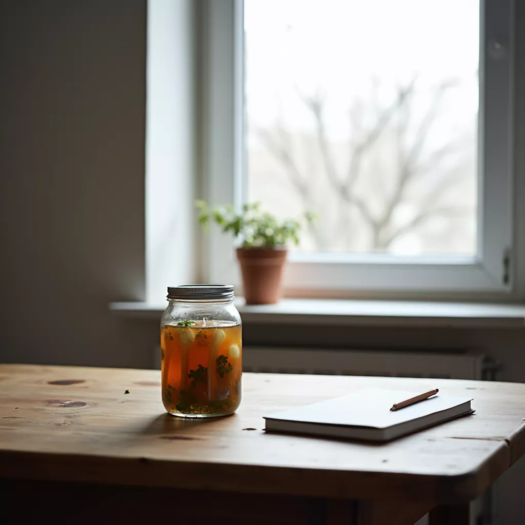 Gemüse im Glas und Notizblock