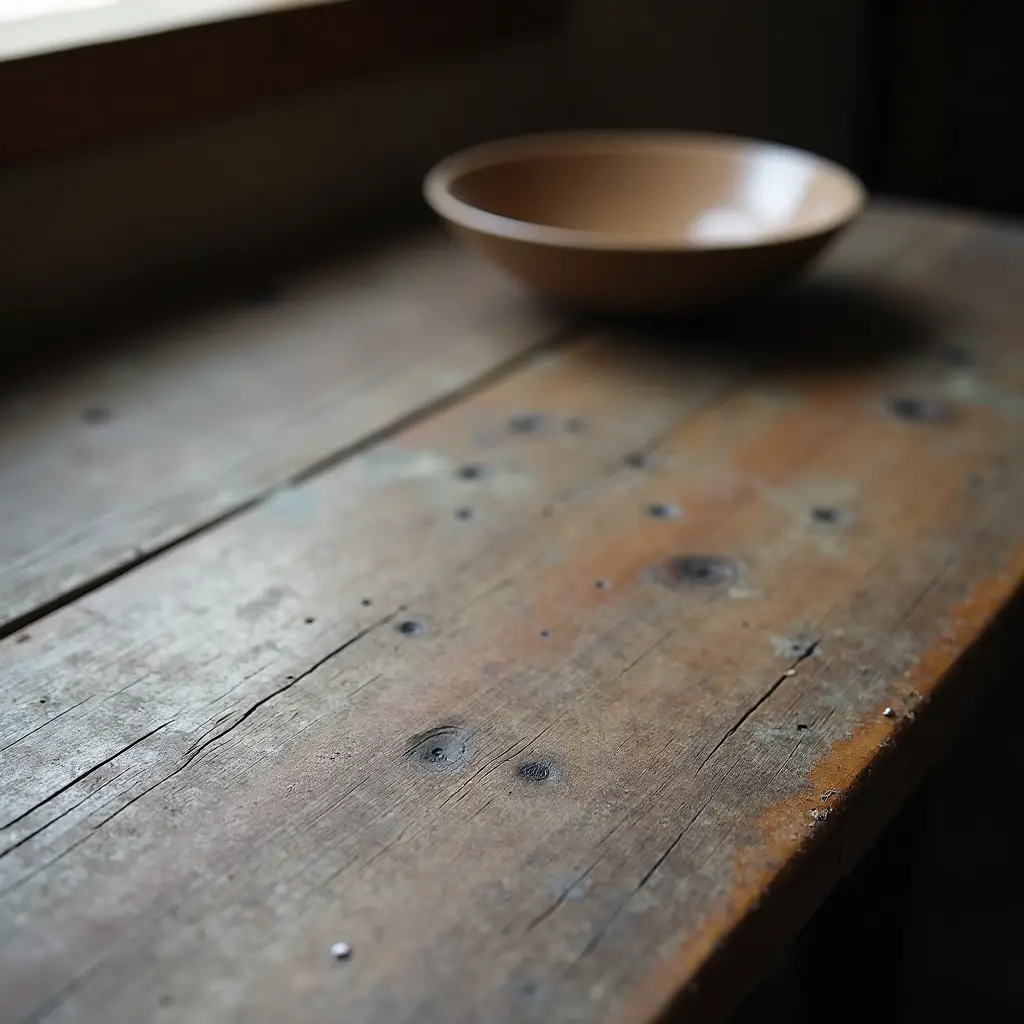 Erfahrung statt Perfektion (alter Holztisch)