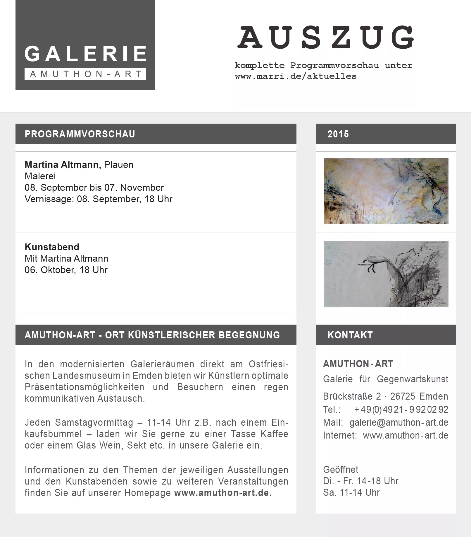 Einladung zur Vernissage GRENZWELT in der Galerie AMUTHON-Art in Emden